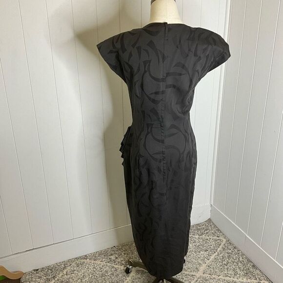 Vintage 80s Young Edwardian Women's Small Black Full Zip Maxi Dress Short Sleeve - Picture 7 of 16